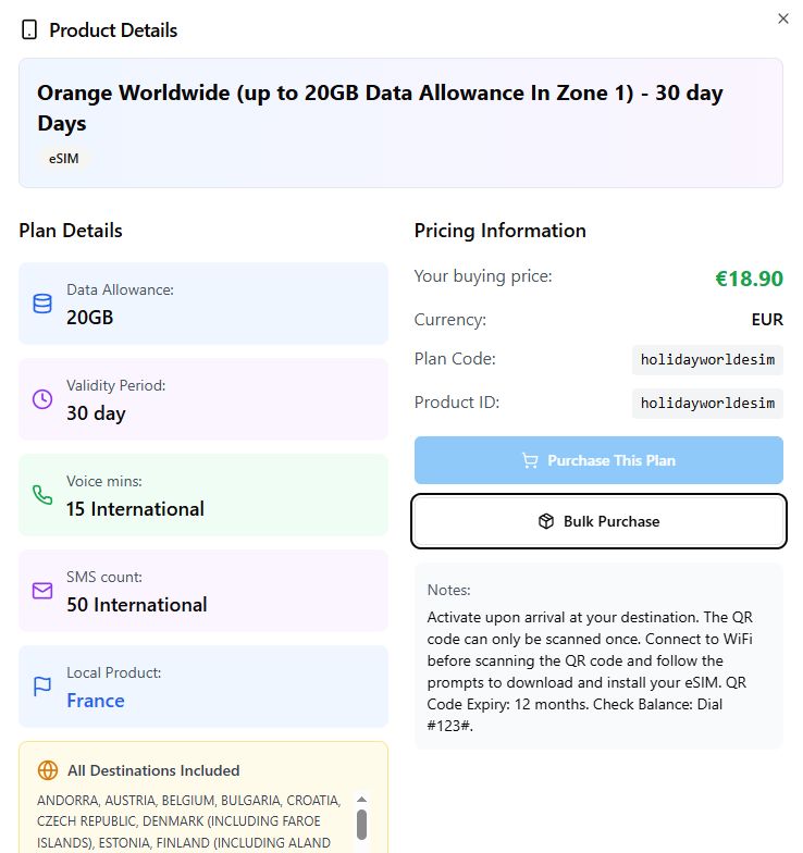eSIM platformos plano detalės